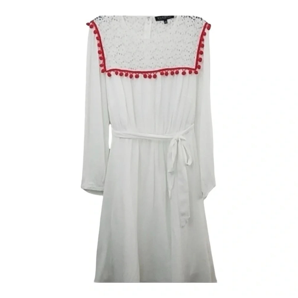 Eloquii NWT Lace Pom Pom Belted Fit Flare Midi‎ Dress Size 26W Plus
